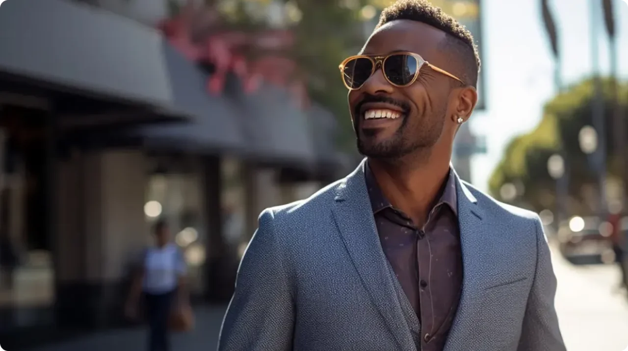 Man In Casual Suit With Sunglasses