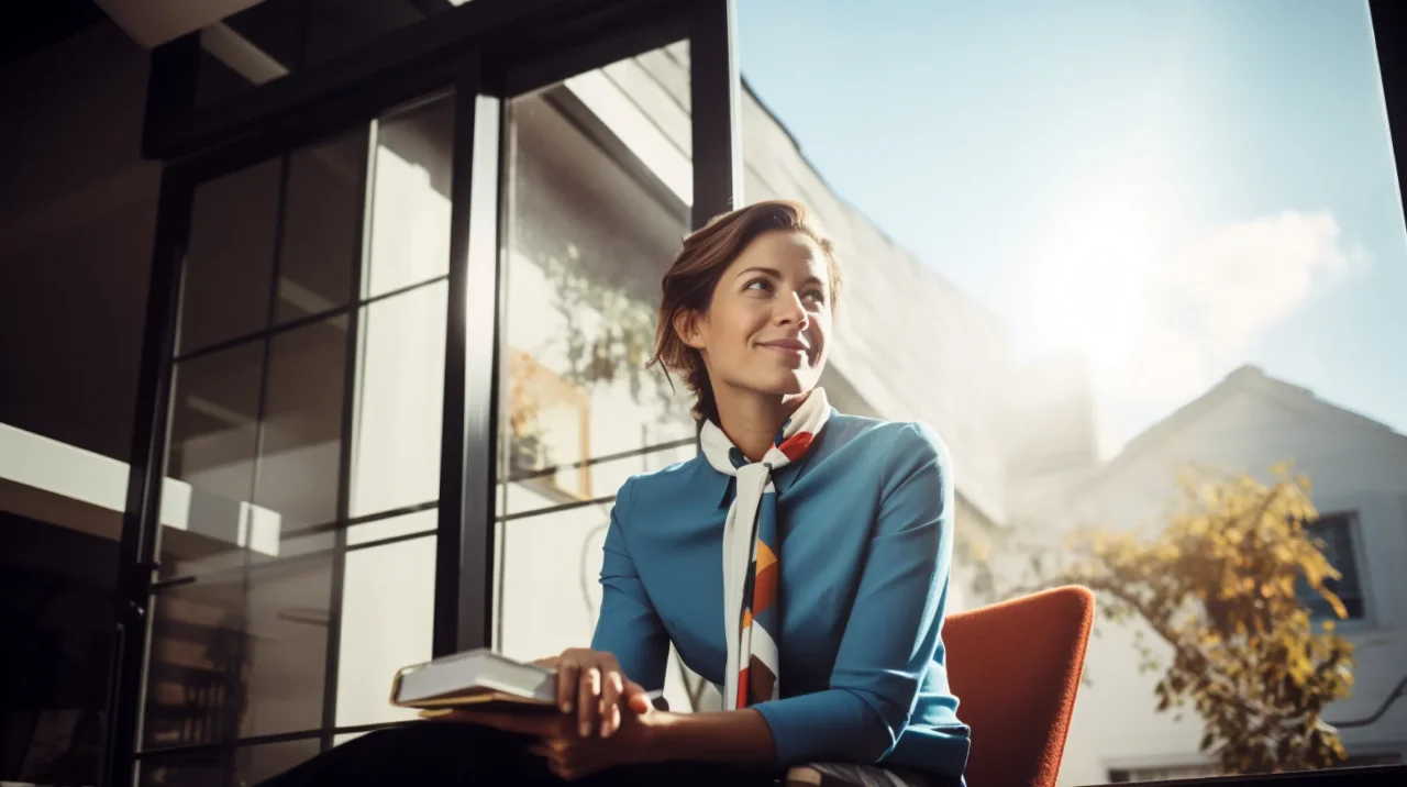 Woman Sitting Office Book Hand