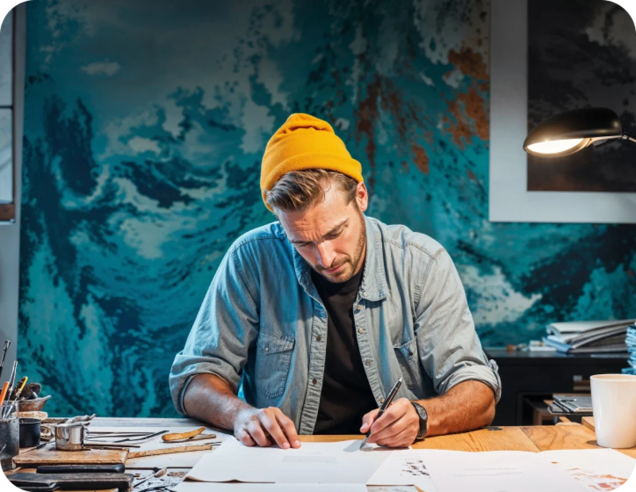 Man working on his entrepeneur project