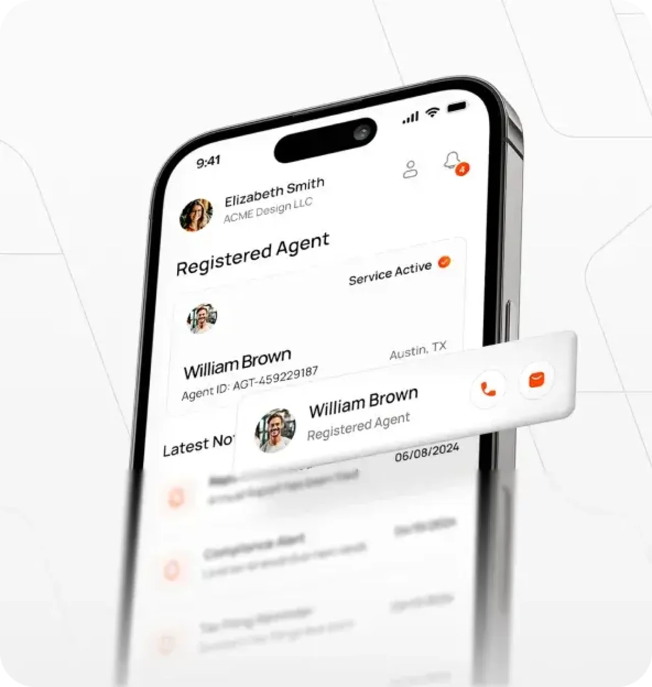 Registered Agent Page On Phone