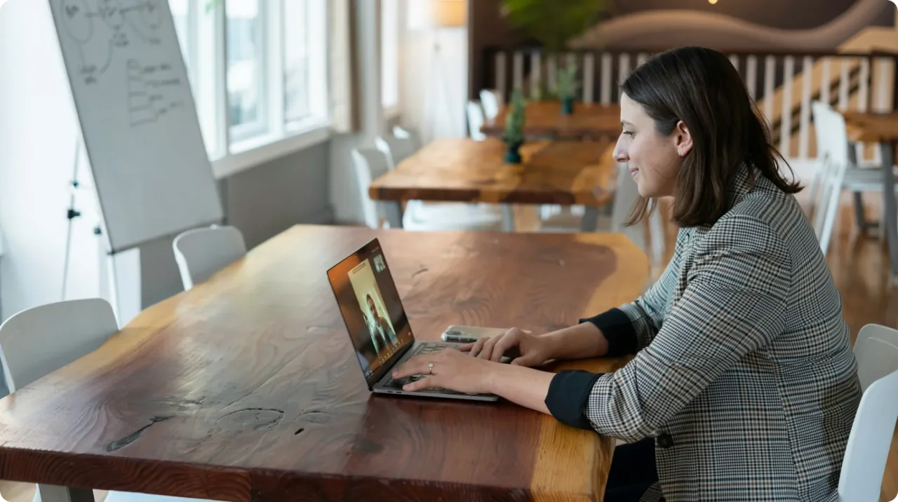 Woman In Gray And White Striped Long Sleeve Shirt Using Silver Macbook